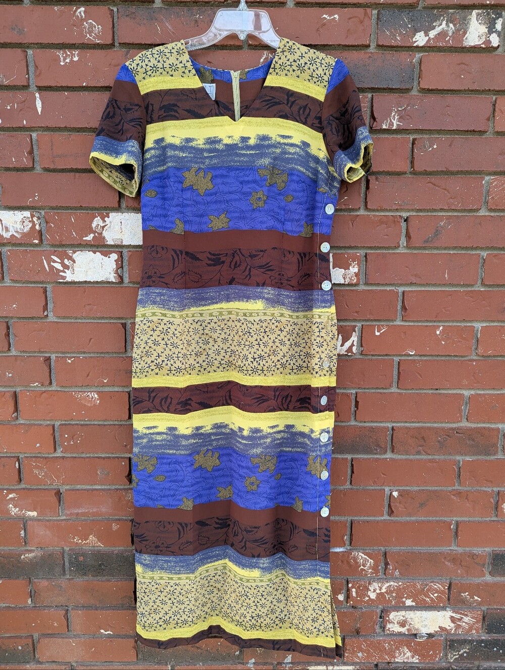VTG Mixit Column Midi Dress Abstract Multicolor Maximalist Artsy Sz 12 Buttons